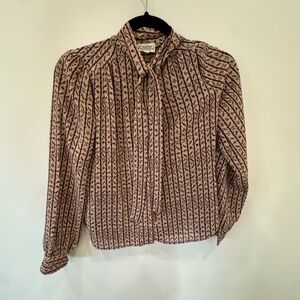 Vintage Purple Brown Patterned Tie Blouse